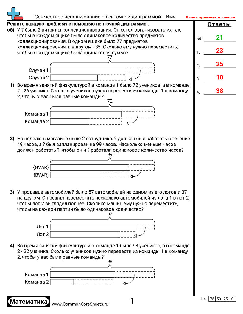Делёж с ленточной диаграммой worksheet preview