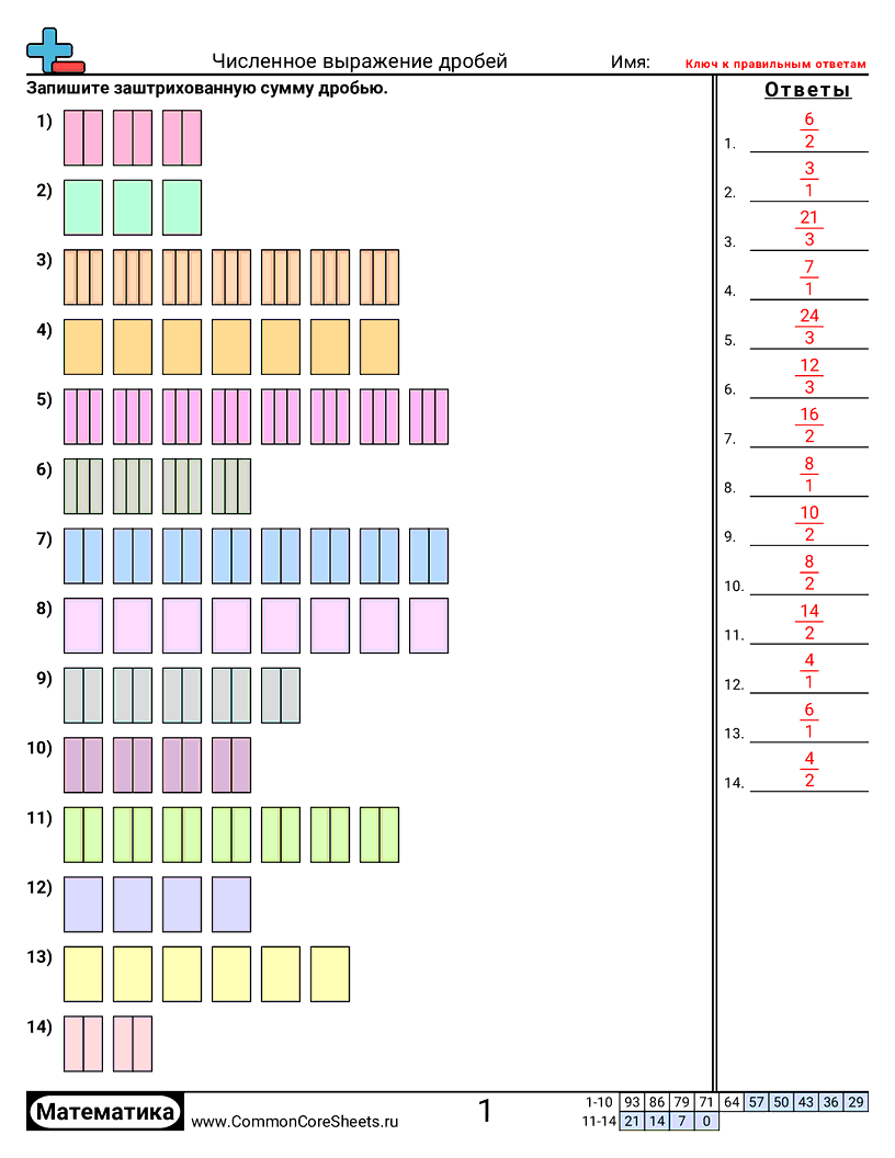 Рабочие Листы с Дробями - 1042 worksheet