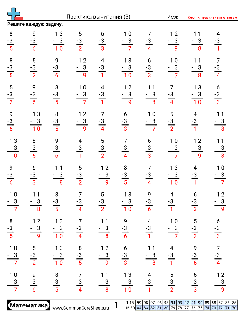Листы для Математической Практики - тройки worksheet