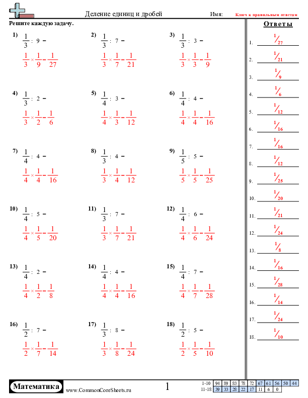  - деление-единиц-и-дробей worksheet