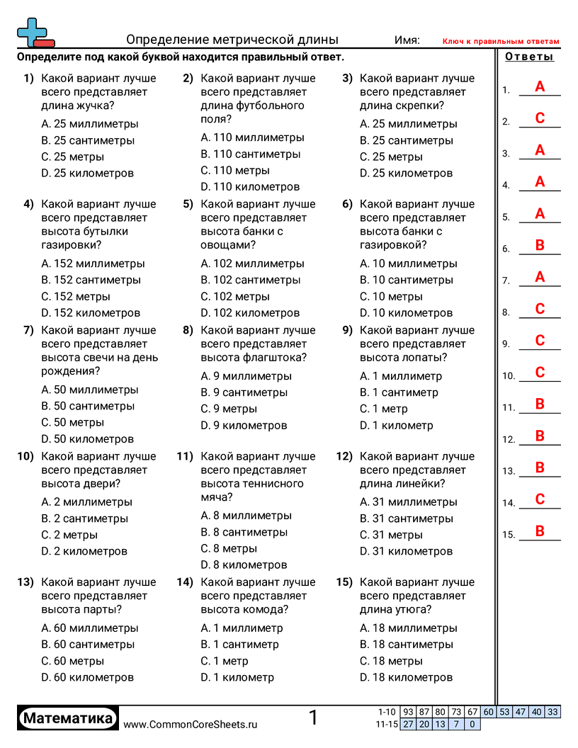 Рабочие Листы с Единицами Измерения - определение-подходящей-меры-метрическая-система worksheet