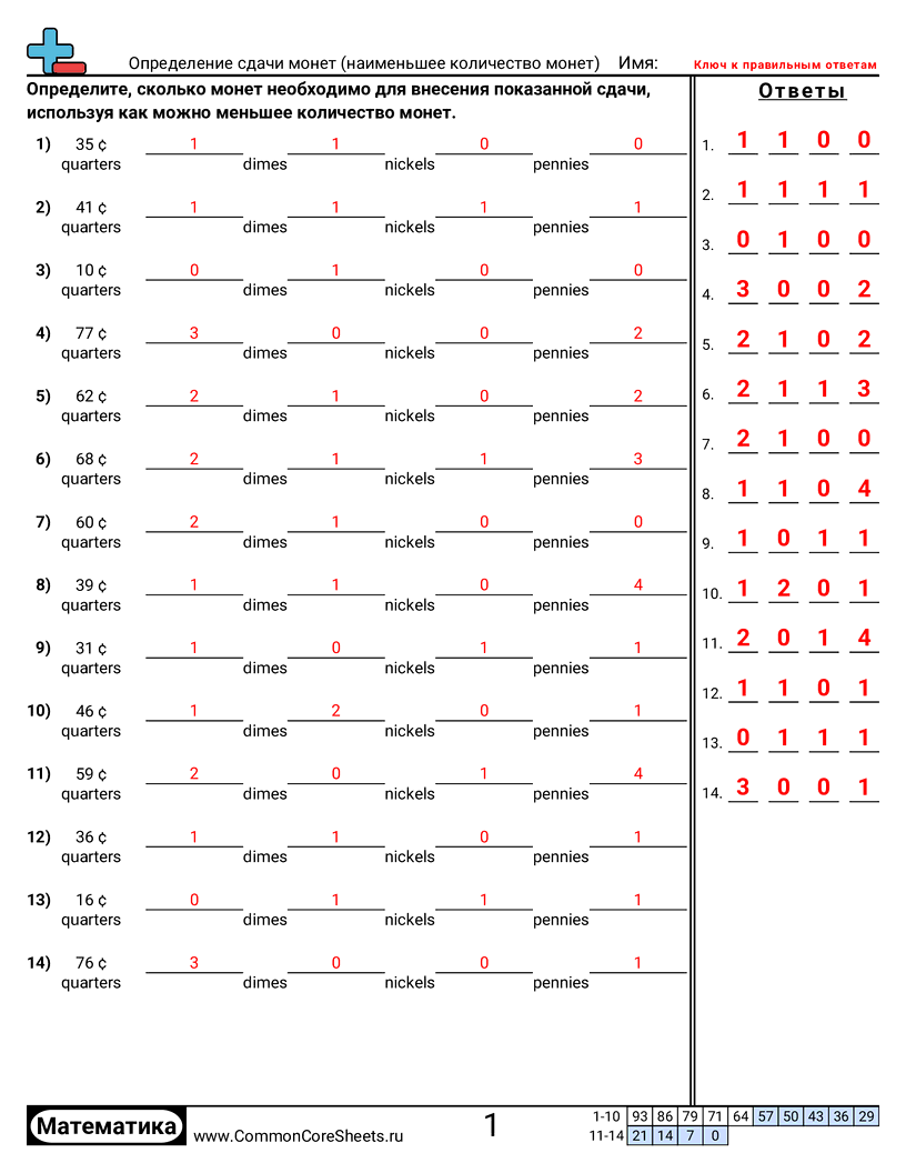 Рабочие Листы по теме Деньги - определение-сдачи-монетами-минимум-монет worksheet