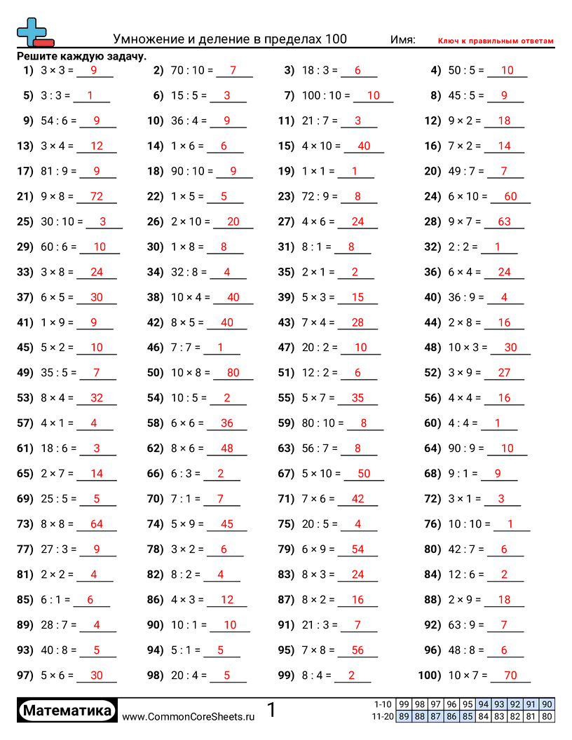 Рабочие Листы на Умножение - тренировка-умножения-и-деления worksheet