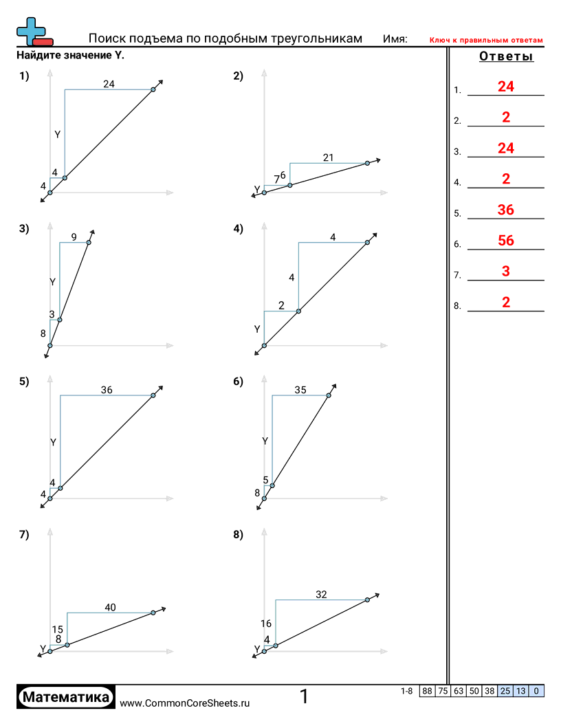 Рабочие Листы по Алгебре - нахождение-подъёма-с-помощью-подобных-треугольников worksheet