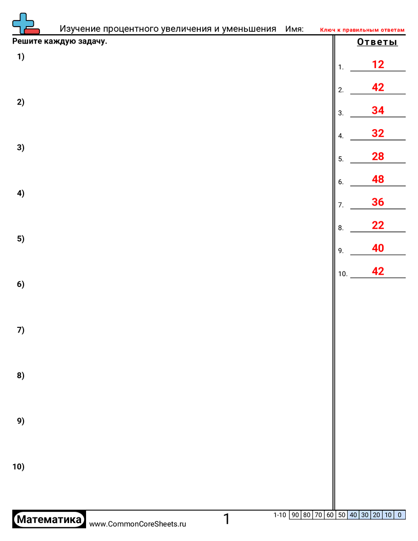 Рабочие Листы с Процентами -  worksheet