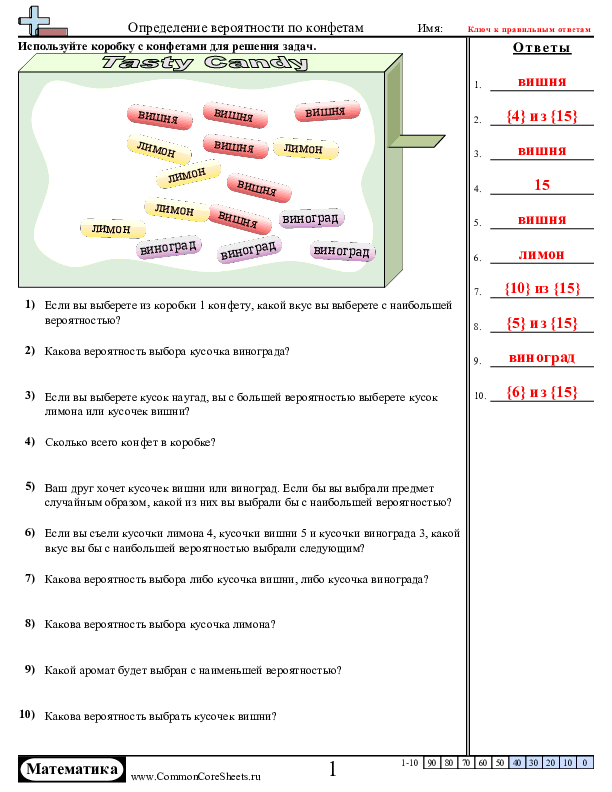  - конфеты worksheet