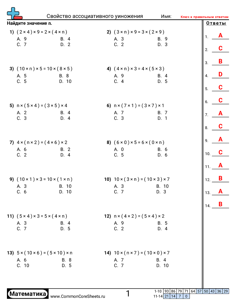 Свойство ассоциативности worksheet preview
