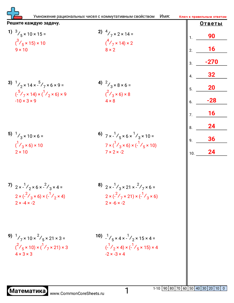 Рабочий Лист с Законами Вычисления -  worksheet