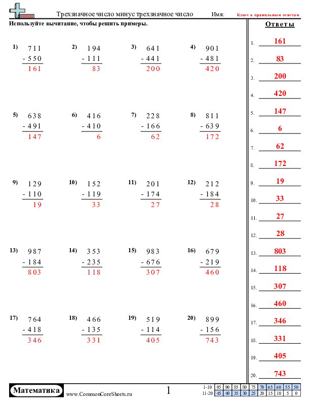  - вычитание-трехзначного-числа-из-трехзначного worksheet