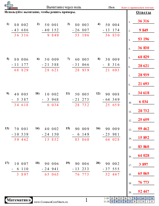  - вычитание-через-нули worksheet