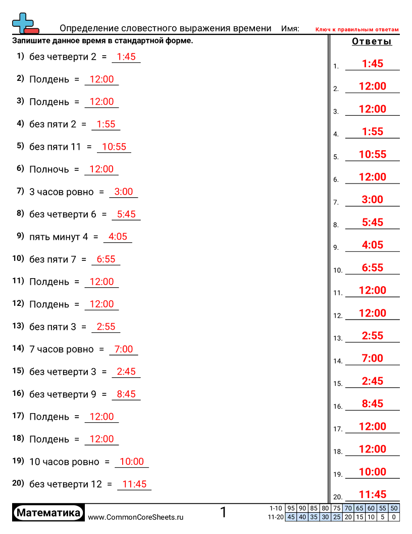 Рабочие Листы на Тему Время - определение-словестного-выражения-времени worksheet