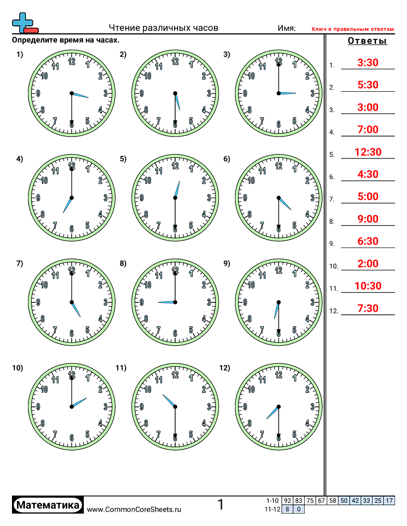 Рабочие Листы на Тему Время - дифференциал-в-пол-часа worksheet