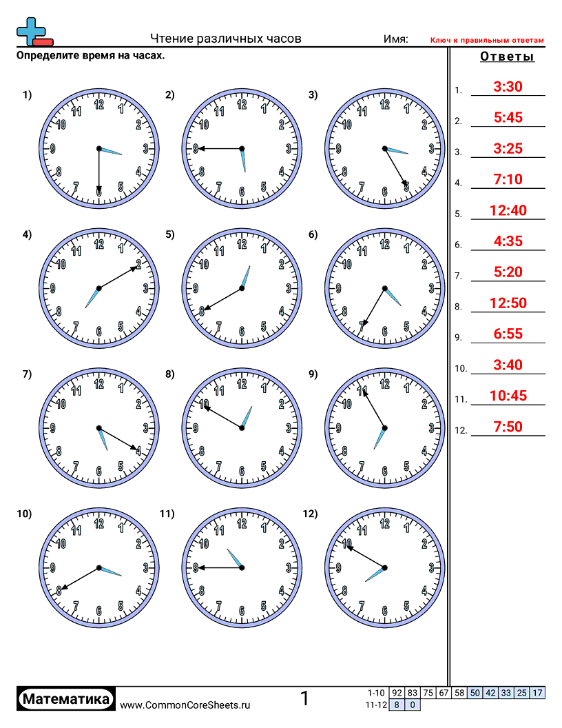 Рабочие Листы на Тему Время - дифференциал-в-5-минут worksheet