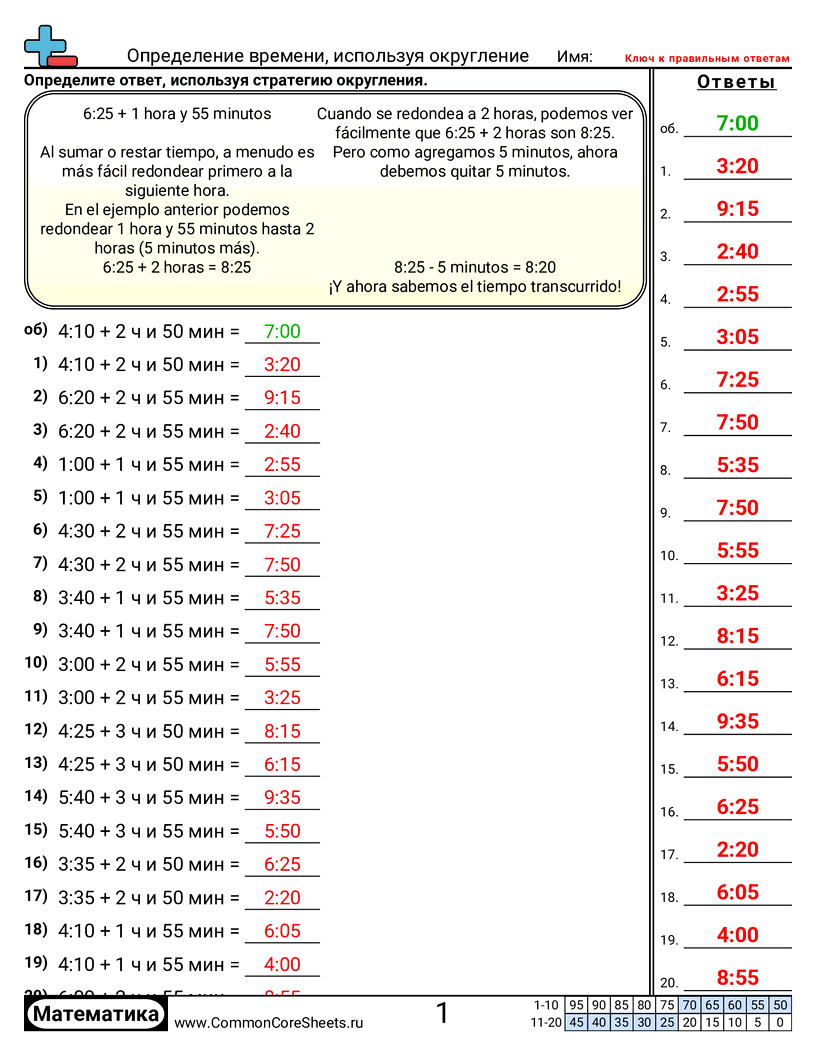 Рабочие Листы на Тему Время - определение-времени-с-использованием-округления worksheet